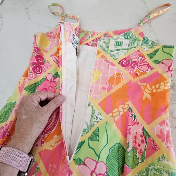 Lilly Pulitzer Diamond Sleeveless Printed Pink Patchwork Sundress Size 6 - Picture 6 of 14